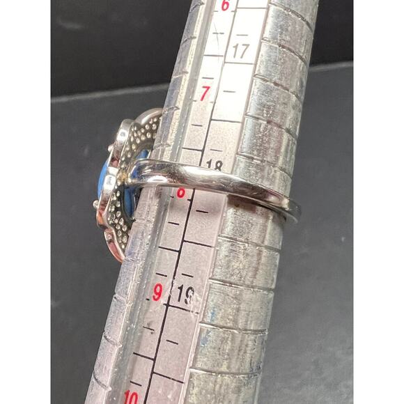 NEW Ceruleite and zircon blossom ring in rhodium over sterling silver size 8 - Picture 16 of 16